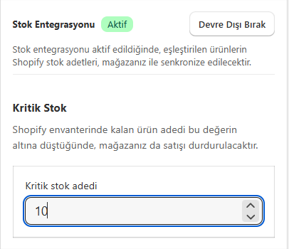 stok senkronizasyonu kritik stok uyarisi